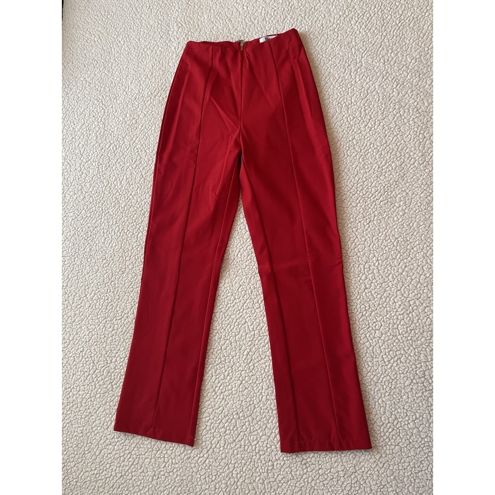 Tiger Mist Womens High Waisted Red Tailored Seam Front Straight Leg Pants XS